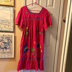 Charming Pink Kids Dress with Tropical Embroidery